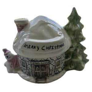 Vintage Atlantic Mold 1985 Hand Painted Ceramic Christmas Igloo Cottage Frosty